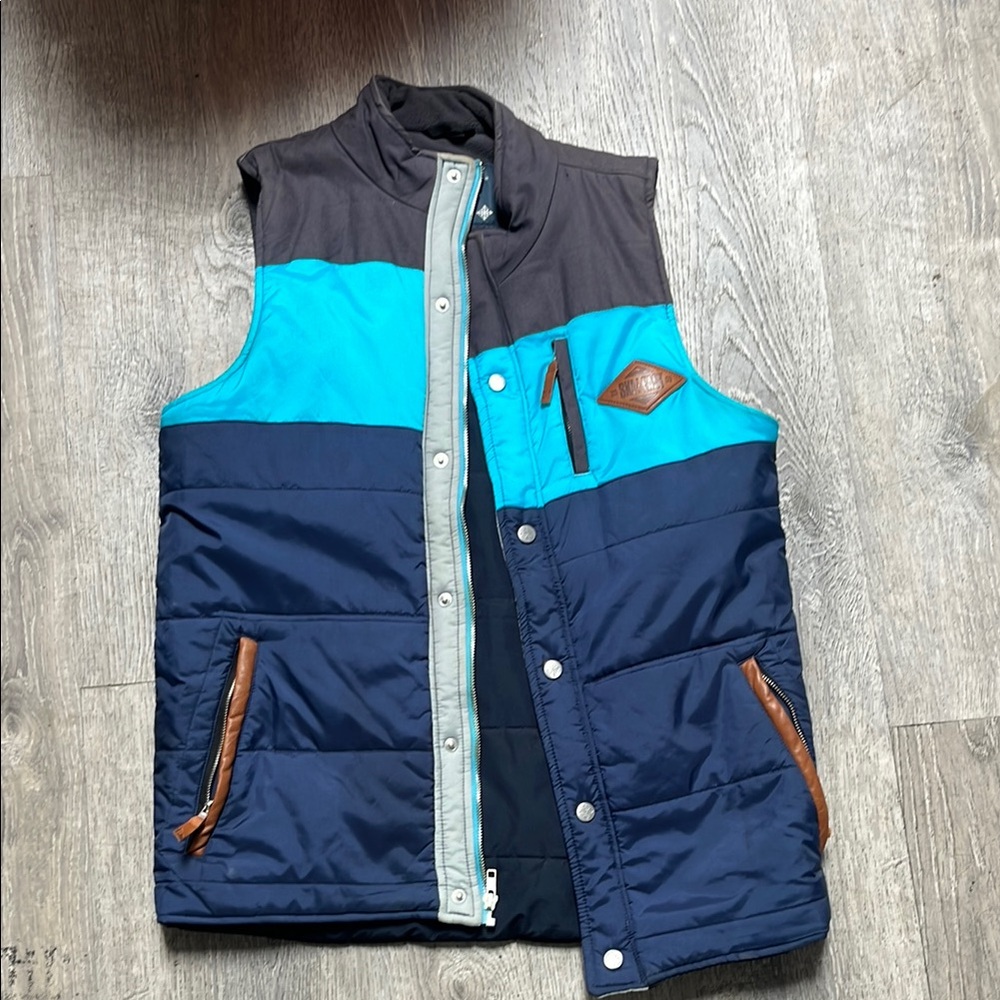 Men's Blue and Black Puffer Vest